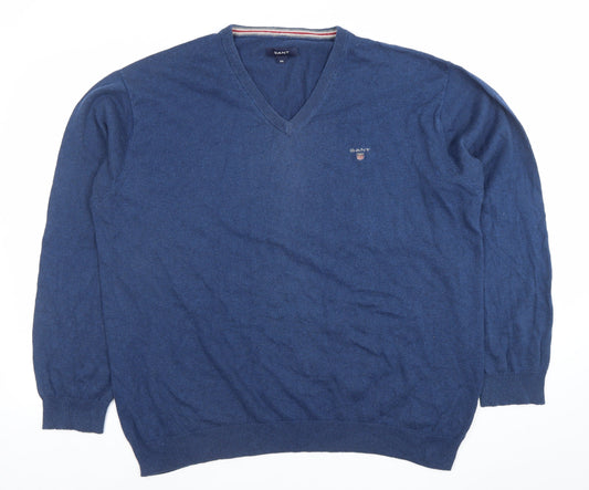 Gant Men’s Blue 3XL Cotton Wool V-Neck Pullover Jumper
