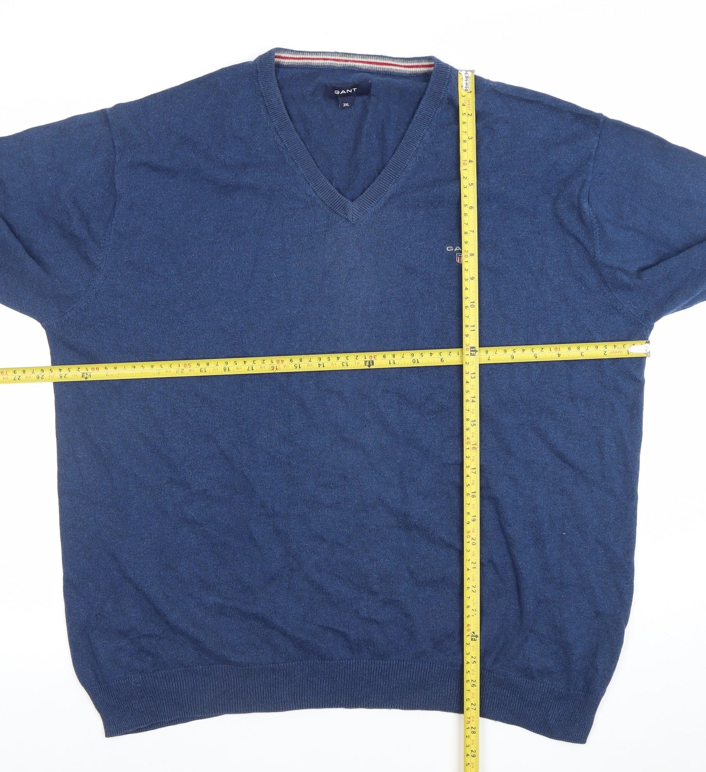 Gant Men’s Blue 3XL Cotton Wool V-Neck Pullover Jumper