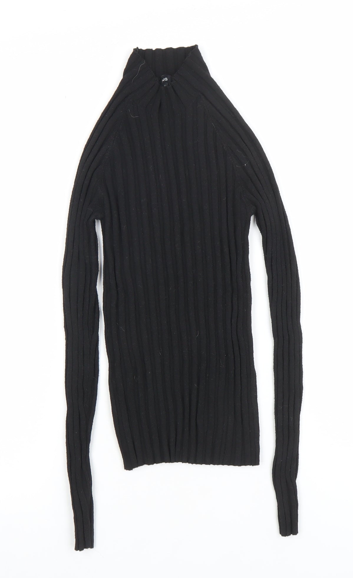 MNG Women's Black Slim Fit Ribbed Knit Mock Neck Long Sleeve Top S