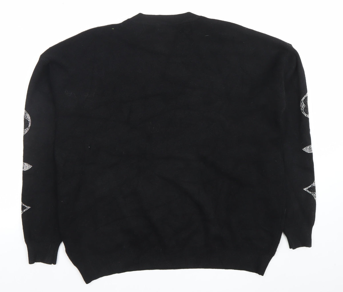 MOËWY Womens Black Crew Neck Pullover Jumper One Size Designer Knitwear