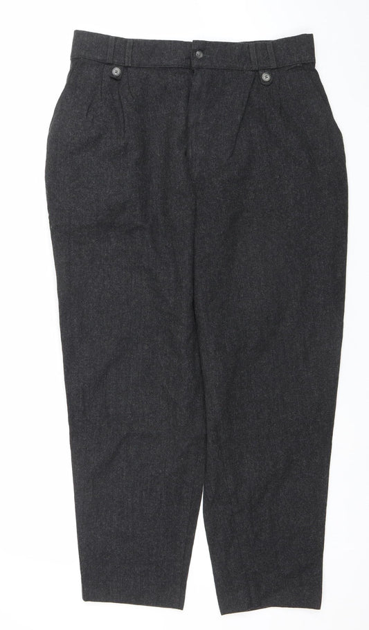 Women's Grey Regular Fit Pleated Trousers Size 18 Stretch Cotton Blend