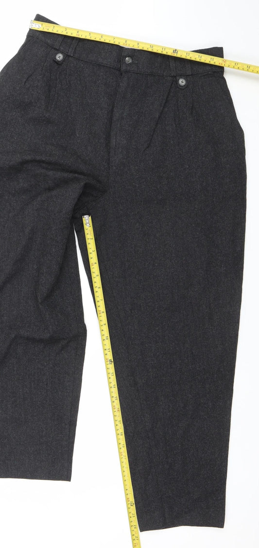 Women's Grey Regular Fit Pleated Trousers Size 18 Stretch Cotton Blend