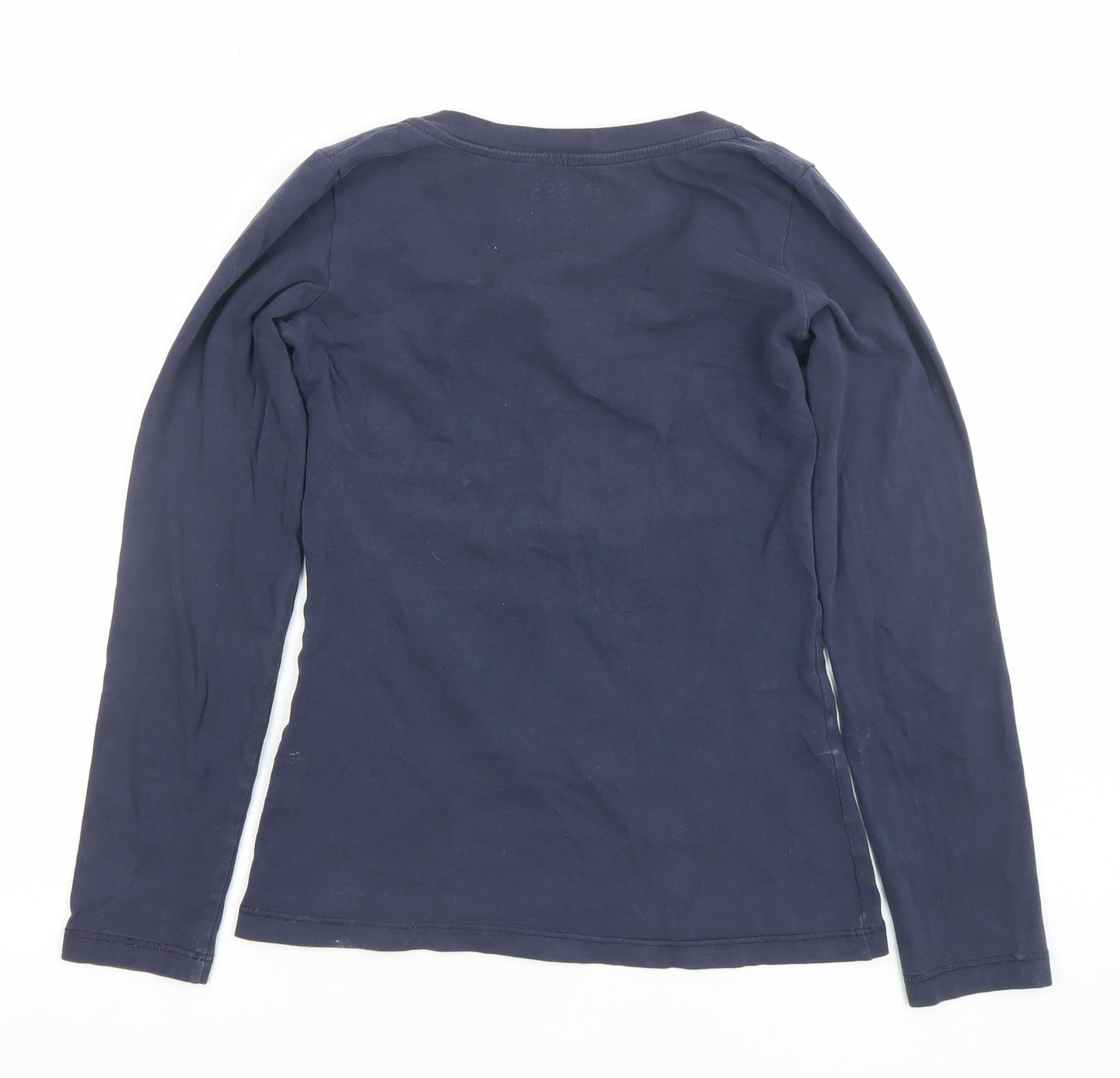 Guess Womens Blue Rhinestone V-Neck Long Sleeve Cotton T-Shirt Size S