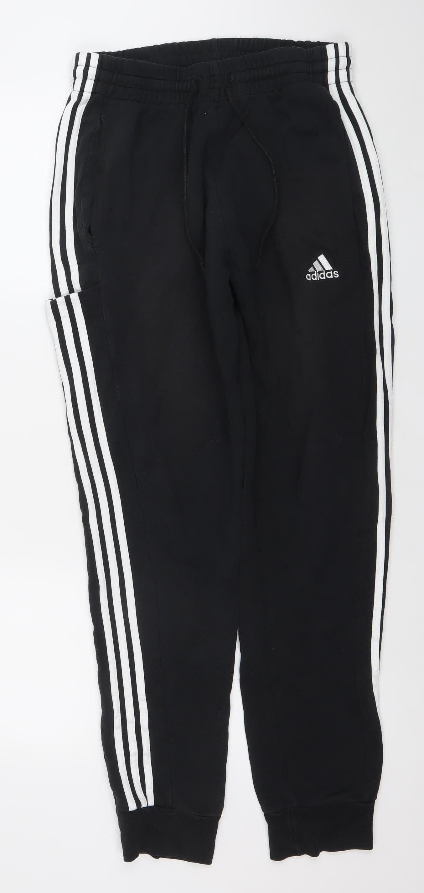 Adidas Men Black Size M Cotton Track Pants Joggers Elastic Waist