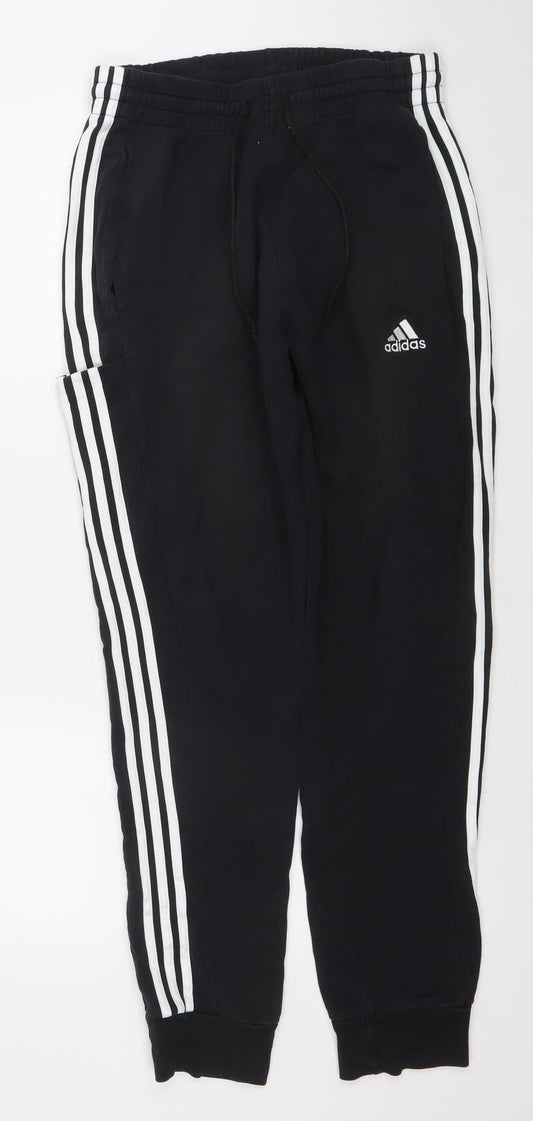 Adidas Men Black Size M Cotton Track Pants Joggers Elastic Waist