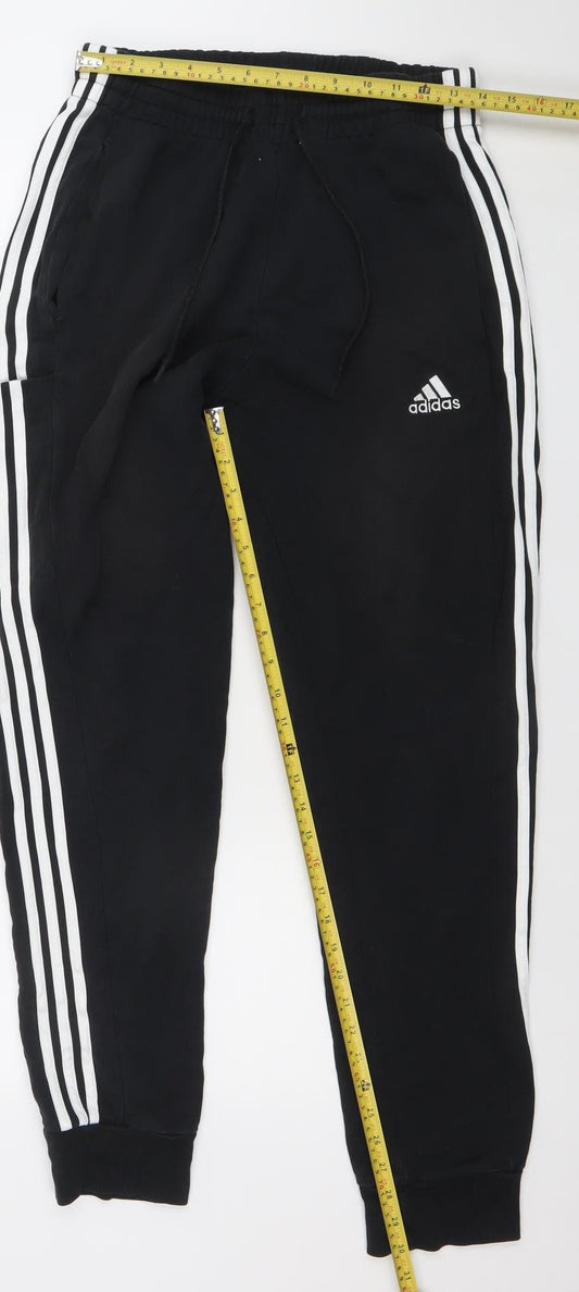 Adidas Men Black Size M Cotton Track Pants Joggers Elastic Waist