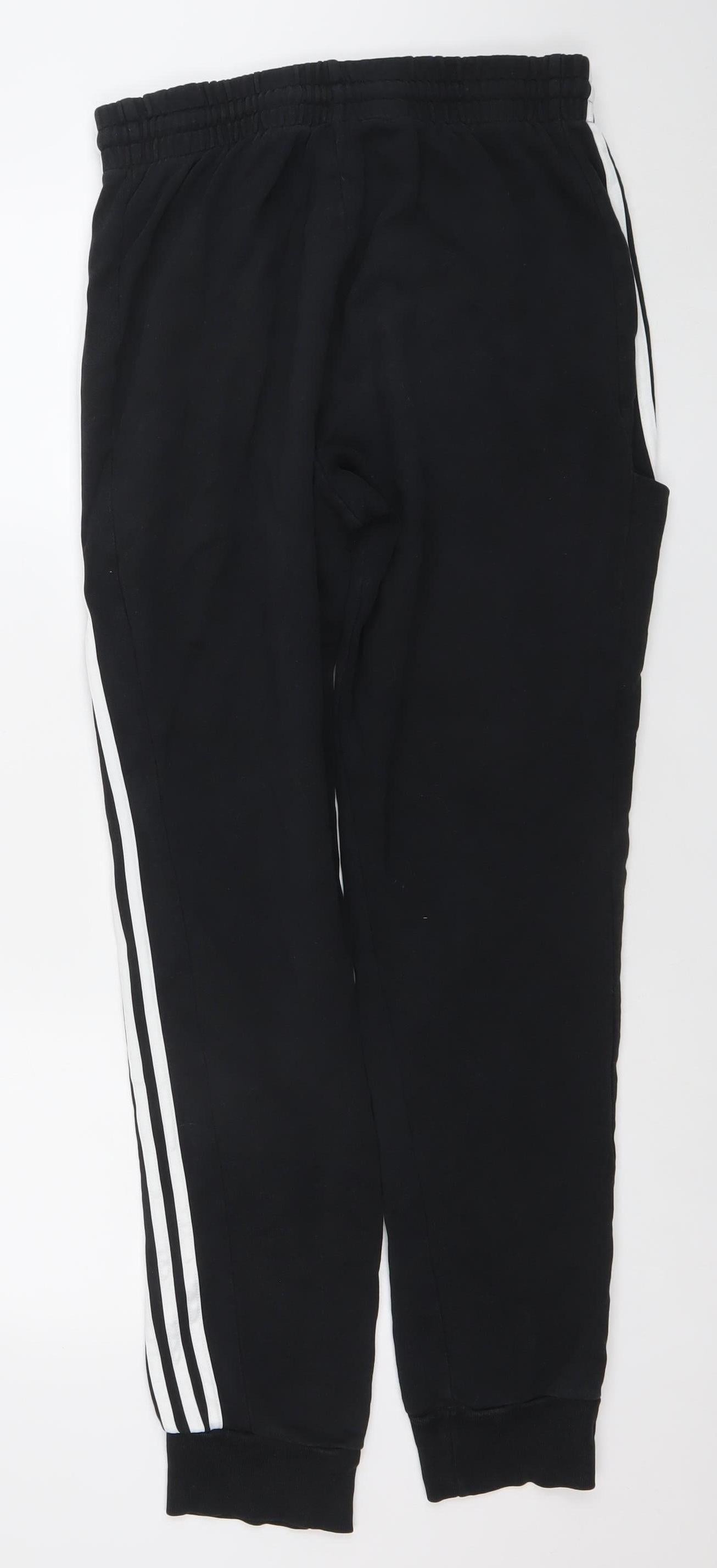 Adidas Men Black Size M Cotton Track Pants Joggers Elastic Waist