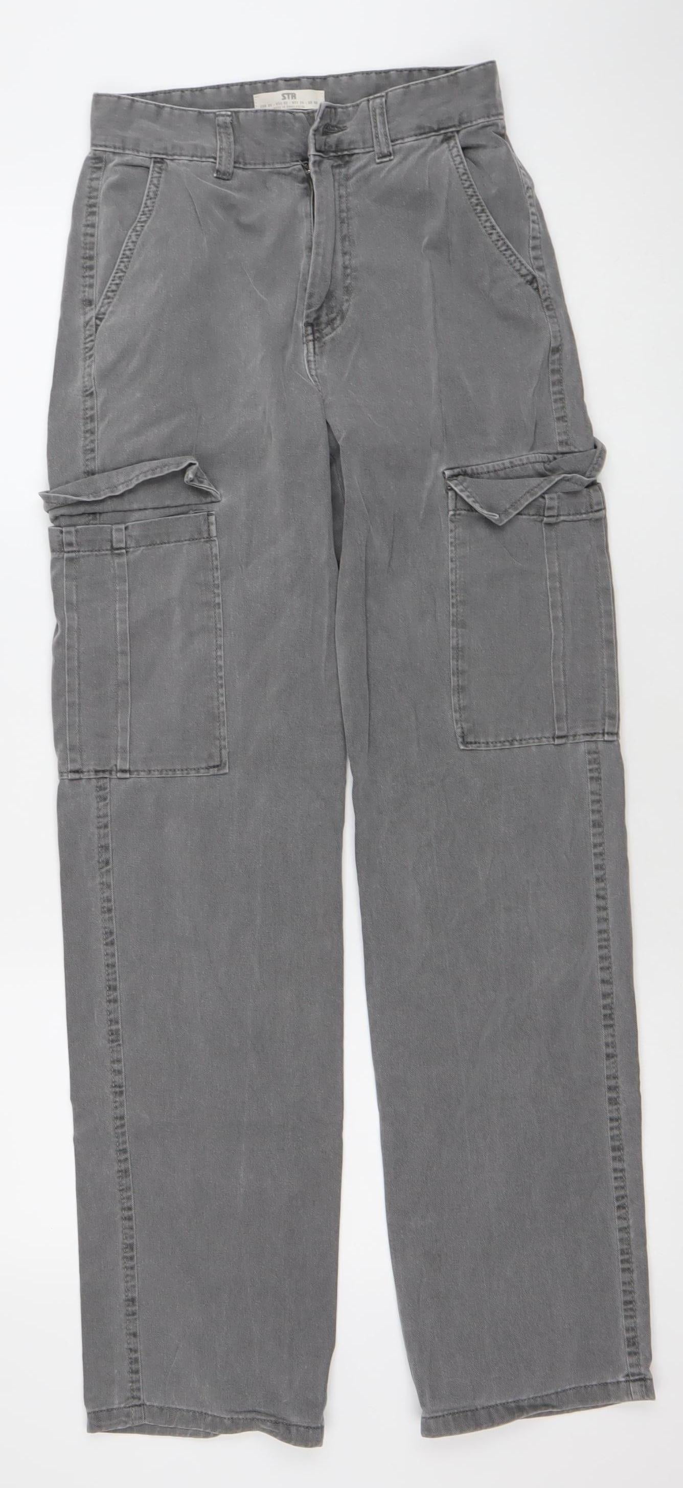 Stradivarius Women’s Grey Cargo Jeans Size 6 Regular Fit 100% Cotton