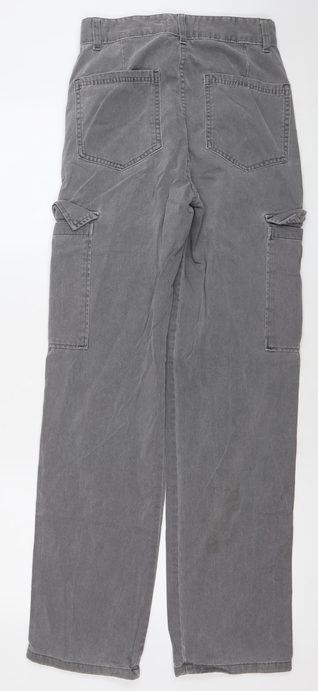Stradivarius Women’s Grey Cargo Jeans Size 6 Regular Fit 100% Cotton