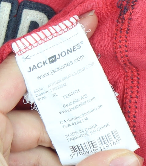 Jack & Jones Women's Red Pullover Hoodie XL Cotton Blend Casual