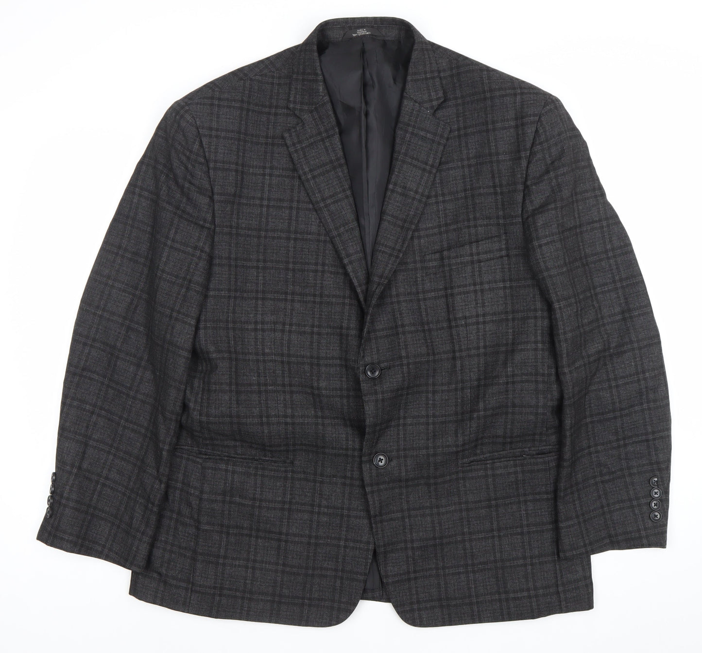 Haggar Men's Grey Checked Blazer 44S Classic Fit Two-Button Jacket