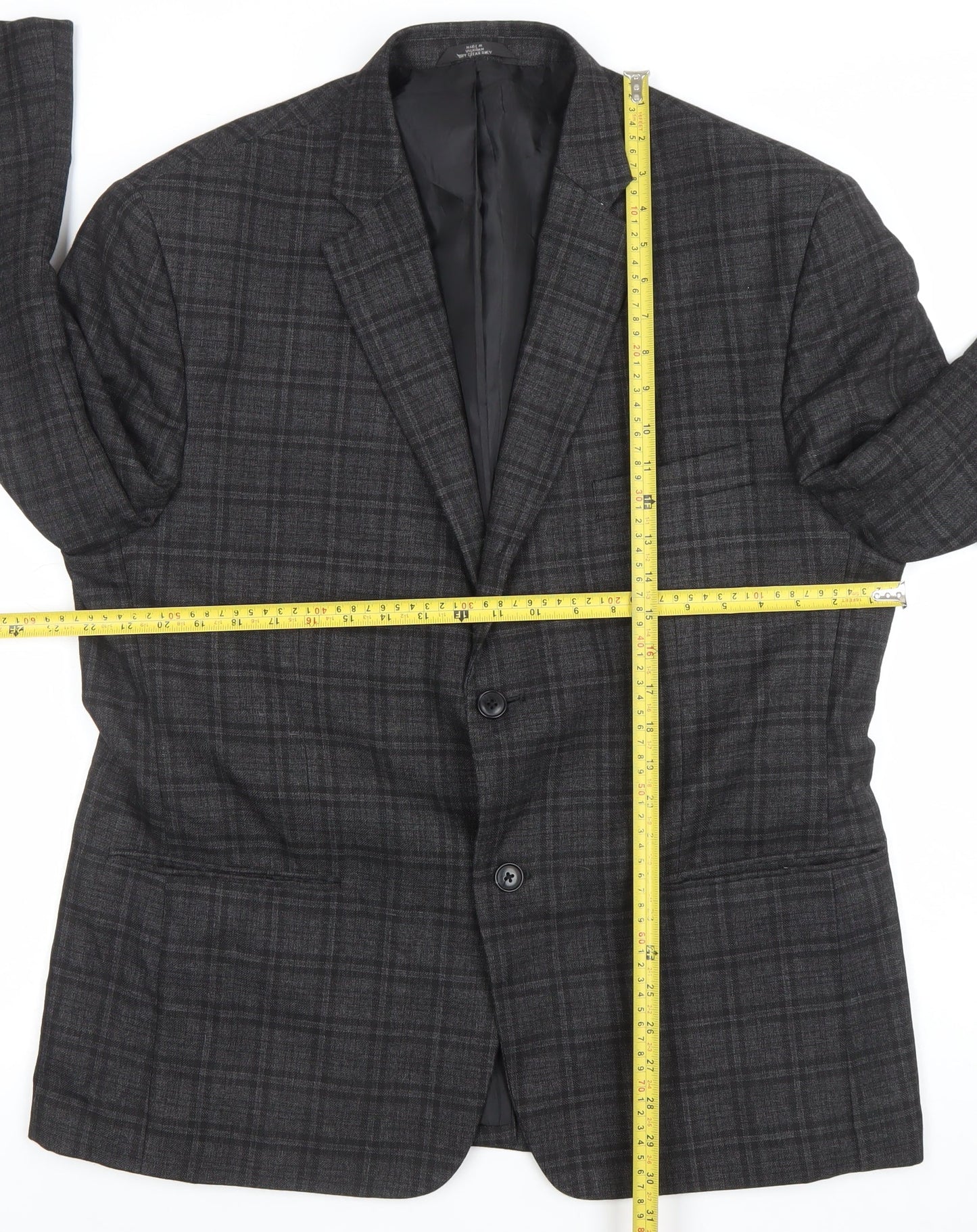 Haggar Men's Grey Checked Blazer 44S Classic Fit Two-Button Jacket