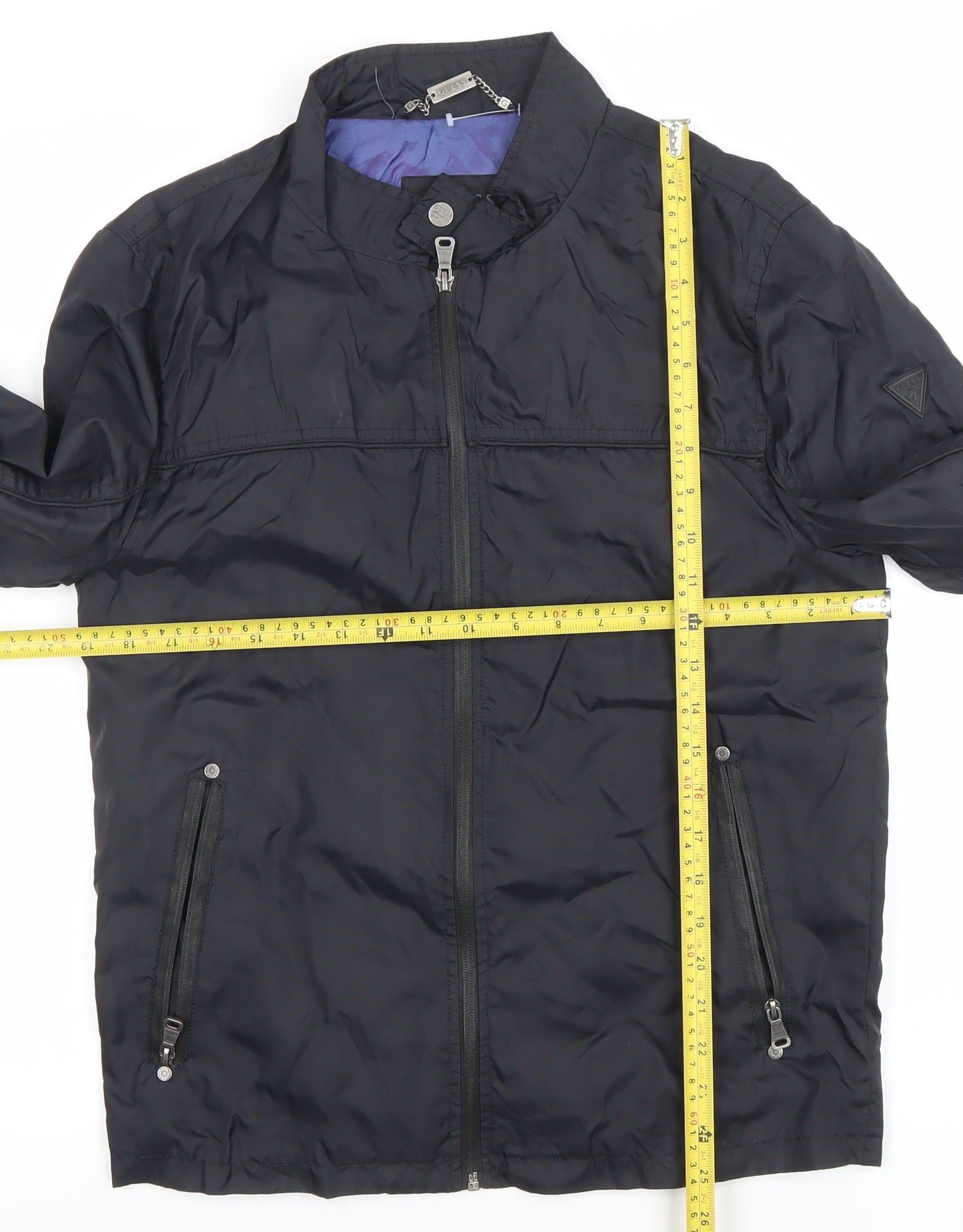 GUESS Men's Black Bomber Jacket Small Nylon Lightweight Zip Up