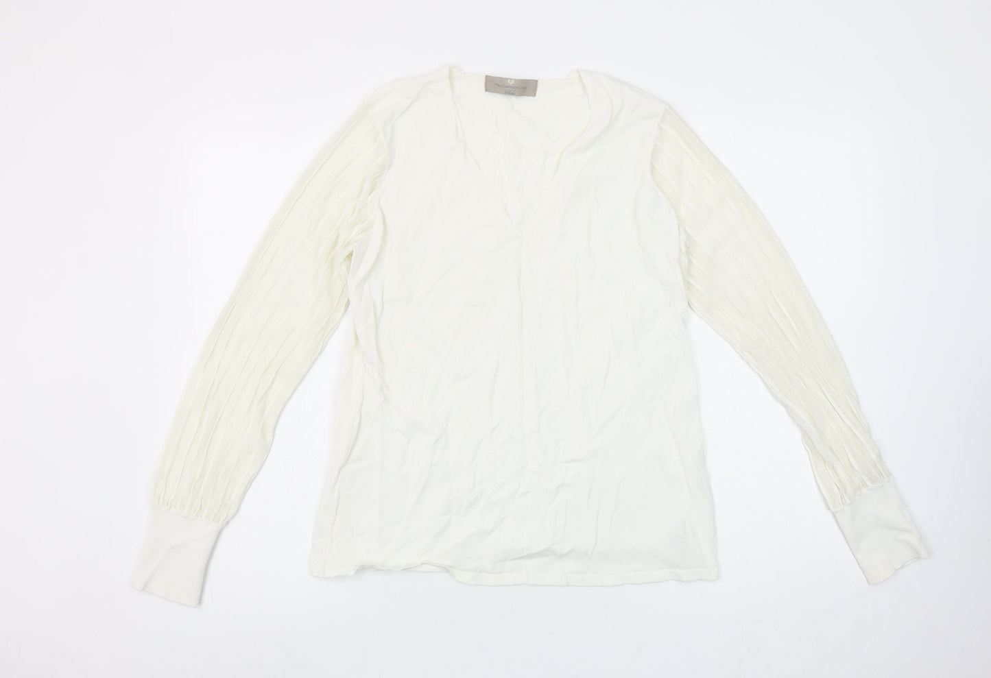 Paul Costelloe Living Women’s Ivory V-Neck Long Sleeve Blouse Size 14