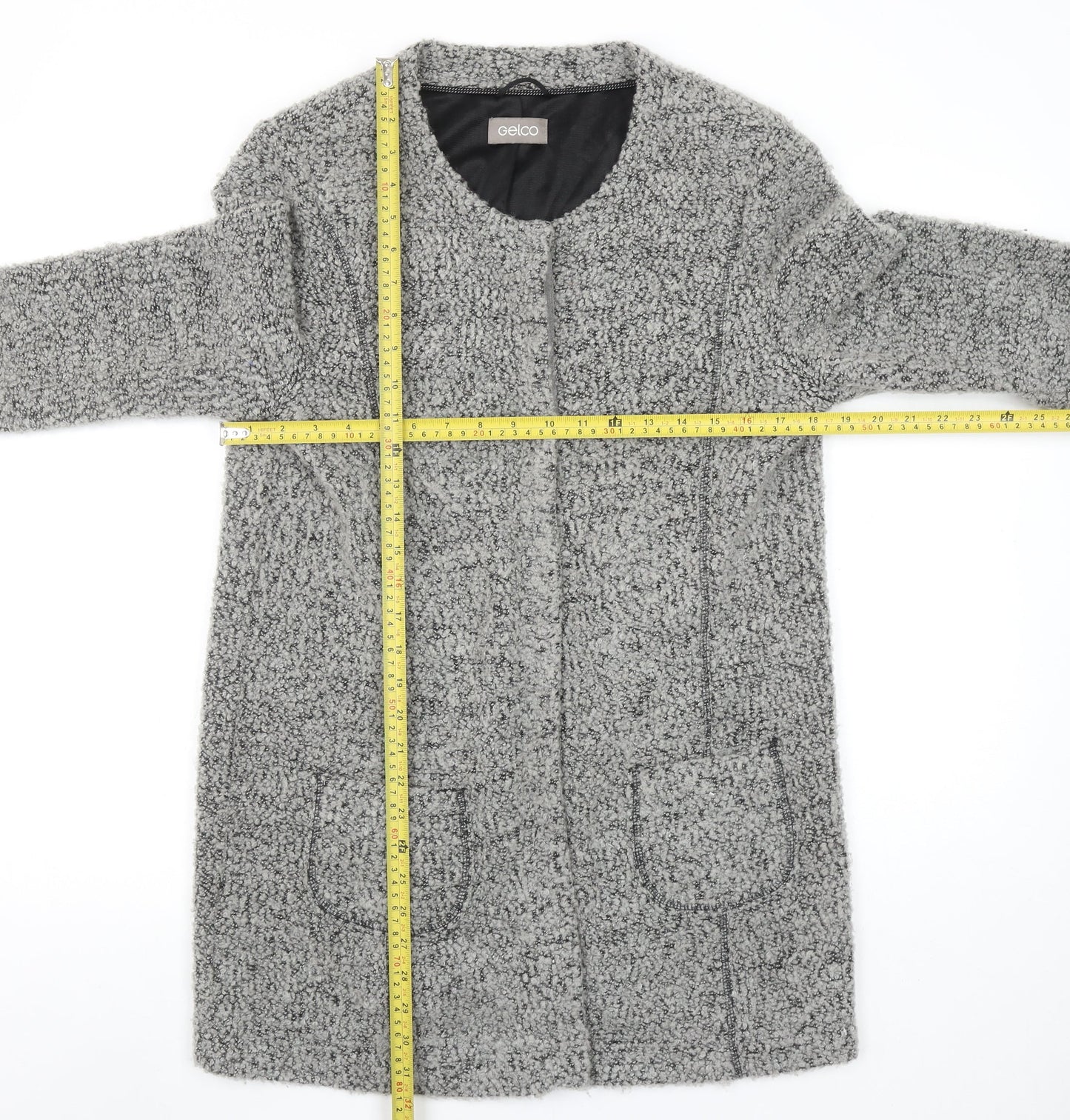 Gelco Women Grey Chunky-Knit Long Sleeve Cardigan Size 12