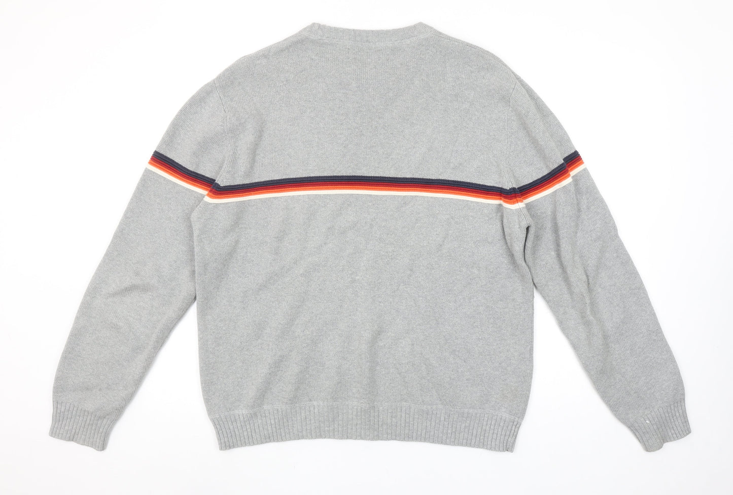 Fred Perry Men's Grey Cotton V-Neck Striped Pullover Jumper M