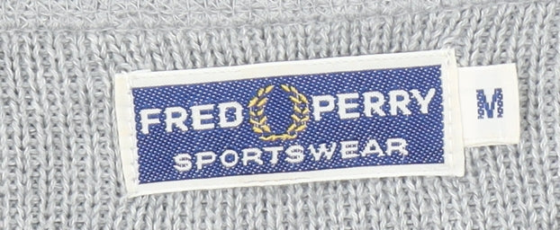 Fred Perry Men's Grey Cotton V-Neck Striped Pullover Jumper M