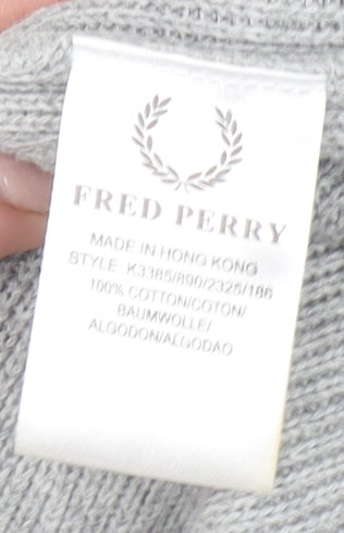 Fred Perry Men's Grey Cotton V-Neck Striped Pullover Jumper M