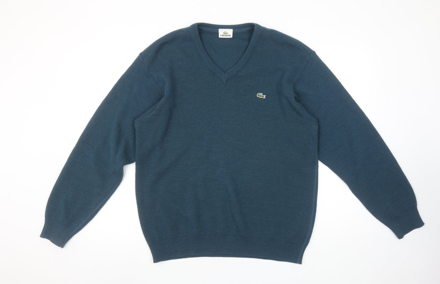 Lacoste Men Blue Wool Blend V-Neck Jumper Size M