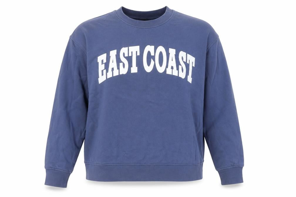 Front view of Dunnes Women Blue Large Pullover Sweatshirt East Coast Print