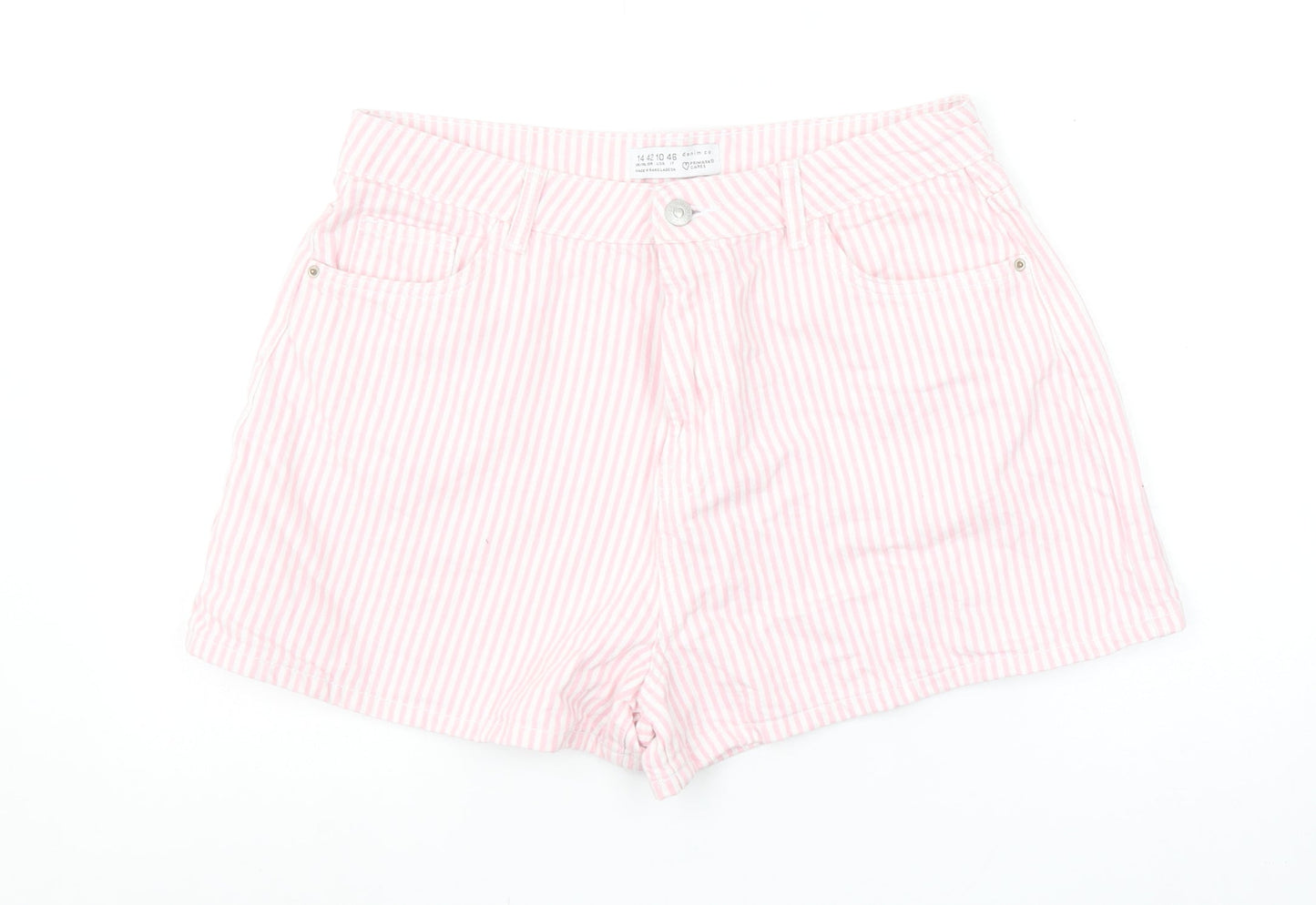 Primark Women’s Pink Striped Cotton Chino Shorts Size 14