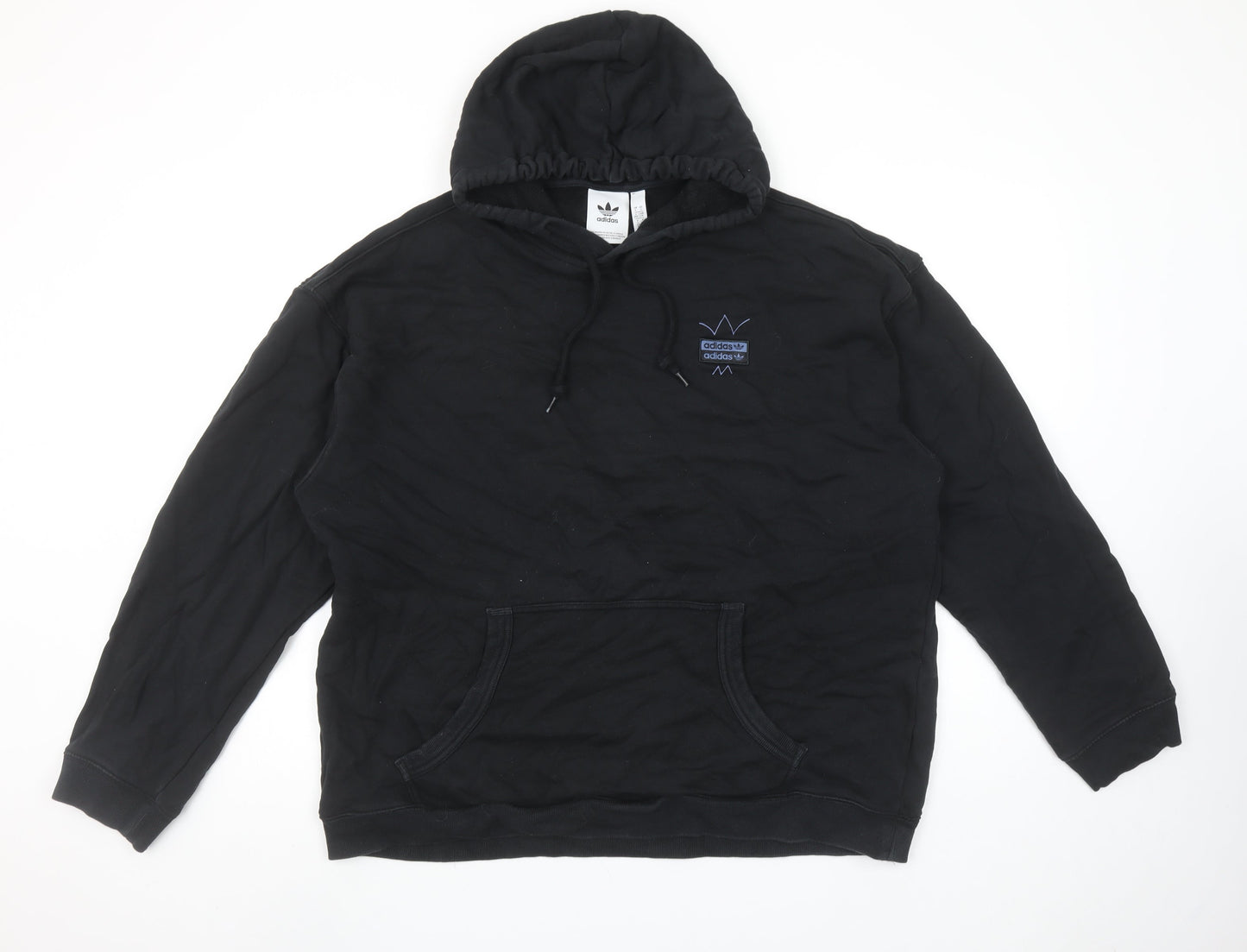 Adidas Mens Black Pullover Hoodie Size L Embroidered Logo Sportswear