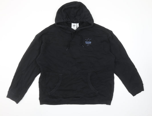 Adidas Mens Black Pullover Hoodie Size L Embroidered Logo Sportswear