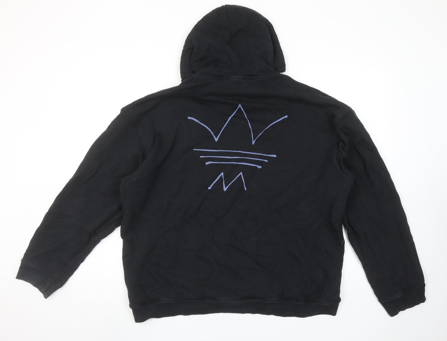 Adidas Mens Black Pullover Hoodie Size L Embroidered Logo Sportswear