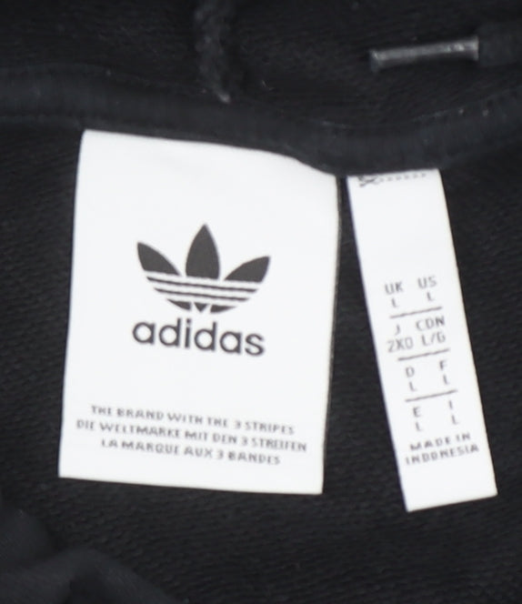 Adidas Mens Black Pullover Hoodie Size L Embroidered Logo Sportswear