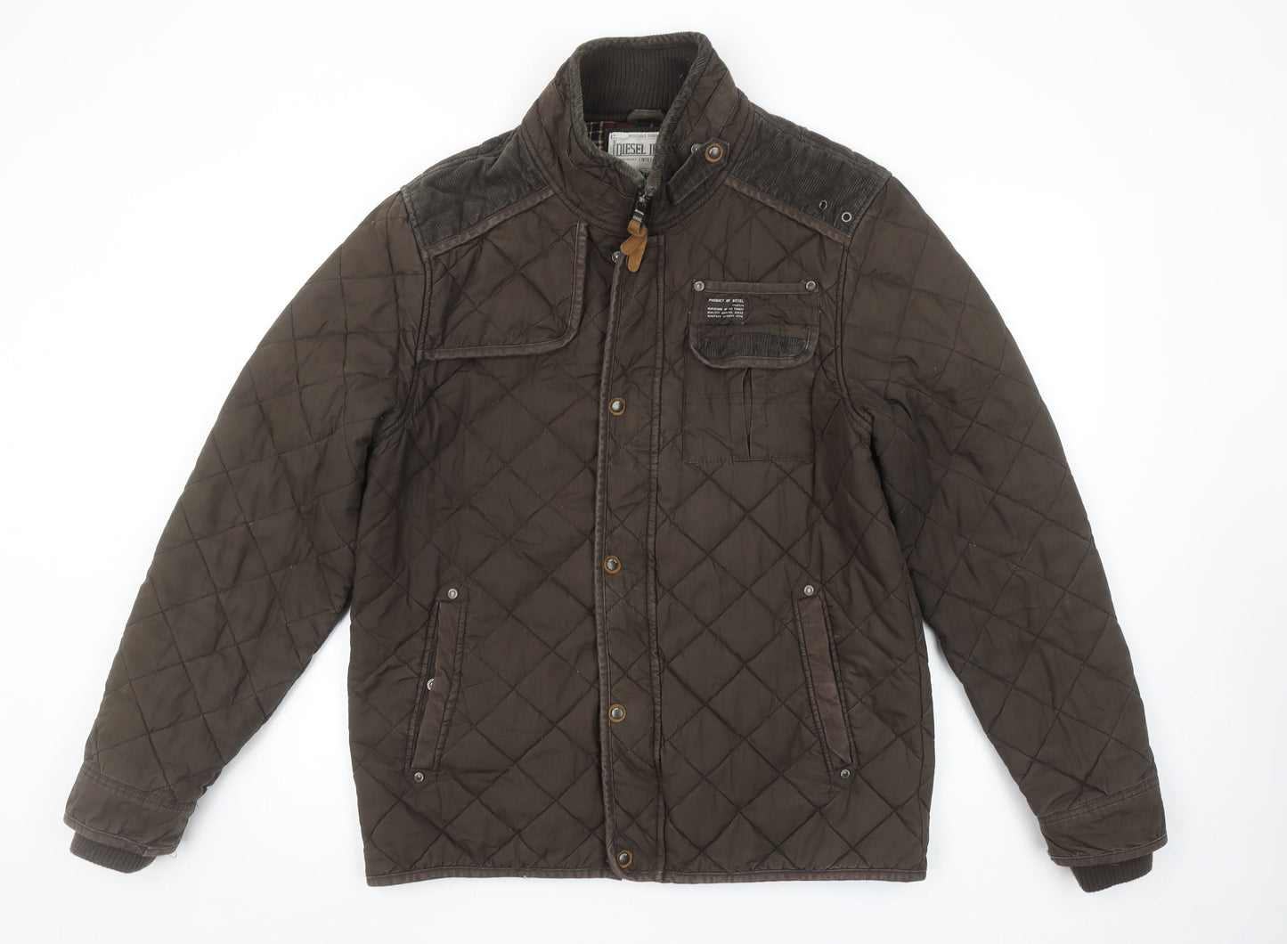 Diesel Mens Brown Quilted Cotton Jacket XL Stand Collar Outdoor Style