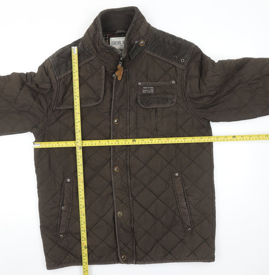 Diesel Mens Brown Quilted Cotton Jacket XL Stand Collar Outdoor Style