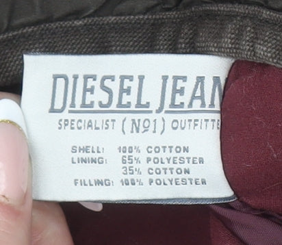 Diesel Mens Brown Quilted Cotton Jacket XL Stand Collar Outdoor Style