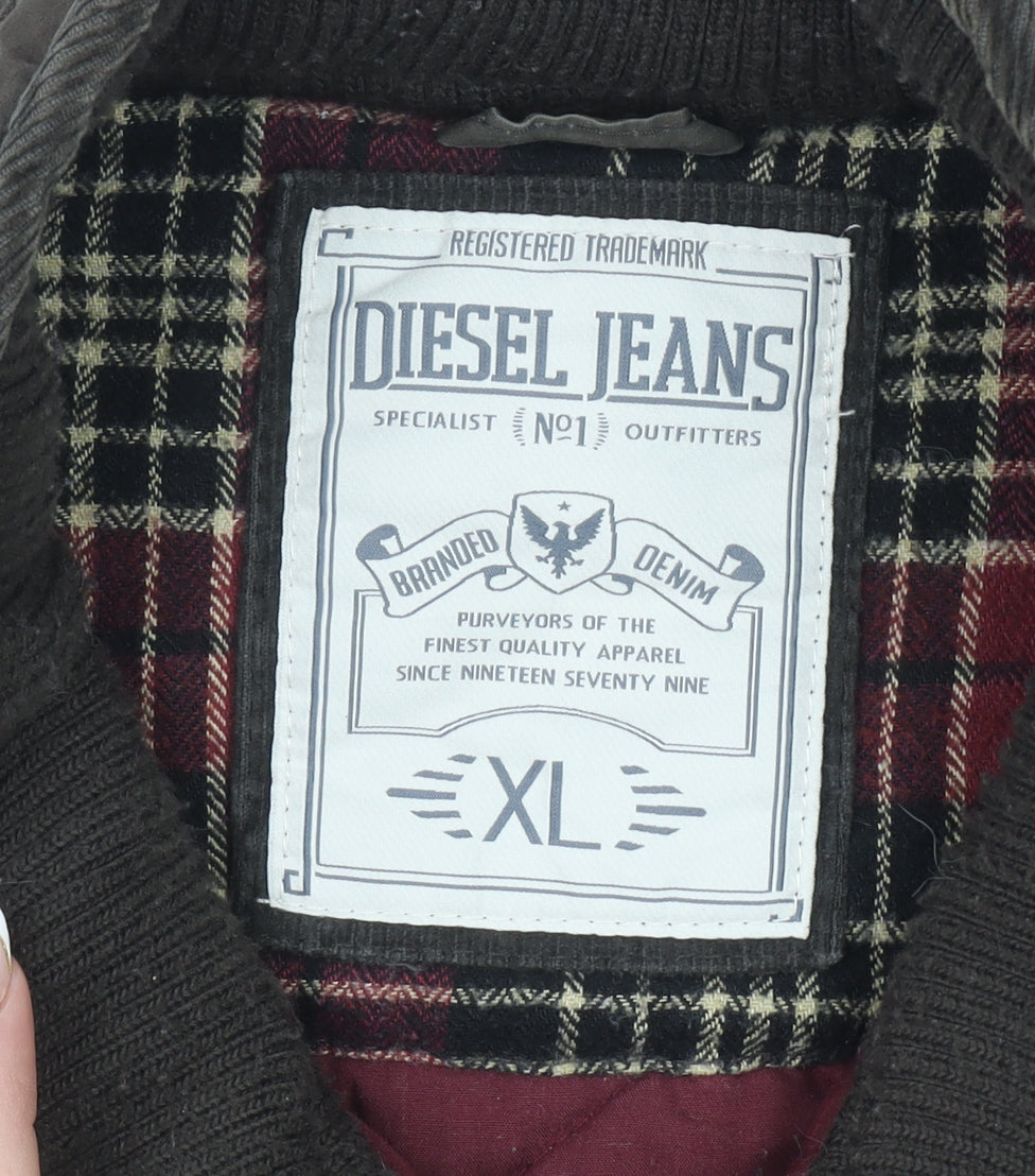 Diesel Mens Brown Quilted Cotton Jacket XL Stand Collar Outdoor Style