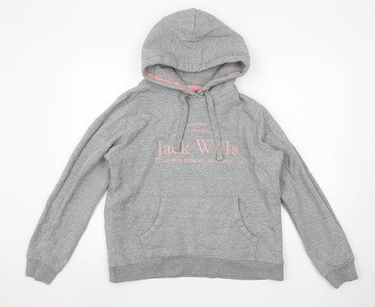 Jack Wills Women's Grey Hooded Pullover Sweatshirt UK 16