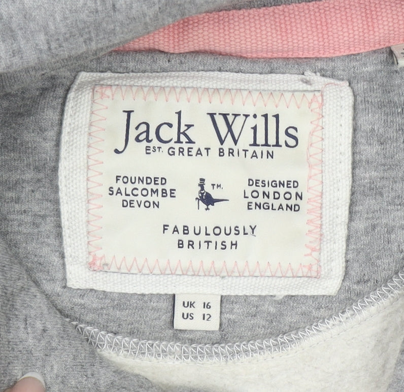 Jack Wills Women's Grey Hooded Pullover Sweatshirt UK 16