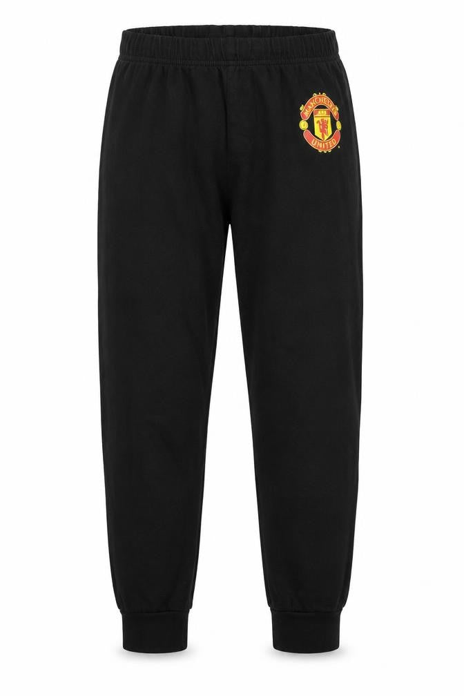 Front view of Manchester United boys’ black cotton pyjama pants age 6-7 years