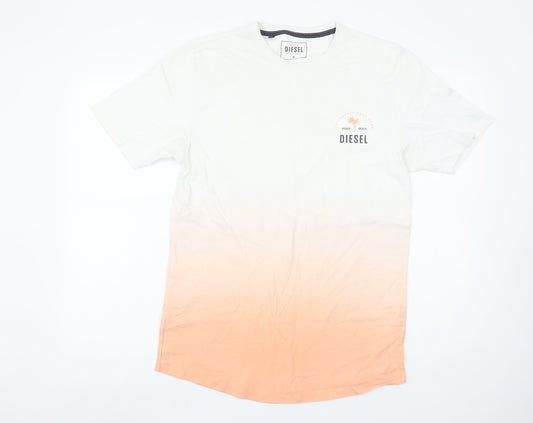 Diesel Men's White and Peach Gradient Cotton T-Shirt Size M