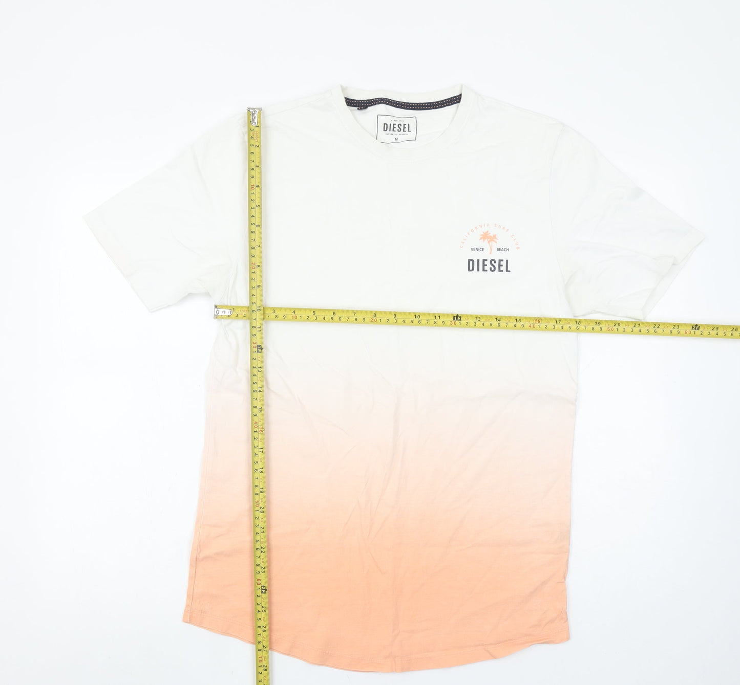 Diesel Men's White and Peach Gradient Cotton T-Shirt Size M