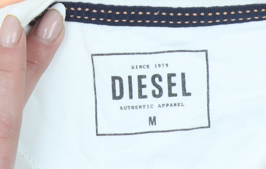 Diesel Men's White and Peach Gradient Cotton T-Shirt Size M