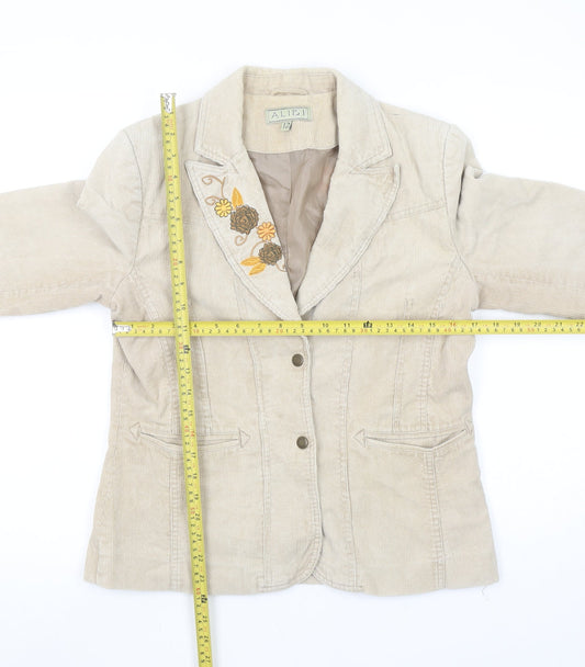 Alibi Women’s Beige Corduroy Floral Embroidered Blazer Size 12