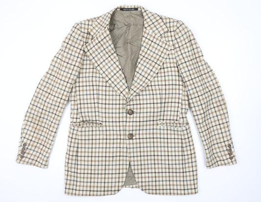Burton by Van Gils Men's Beige Check Wool Blazer Size 44 Classic Jacket