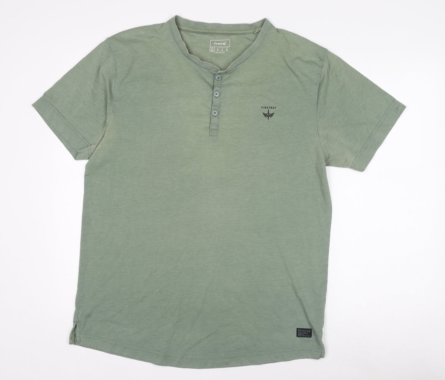 Firetrap Men's Green XL Henley Short Sleeve T-Shirt