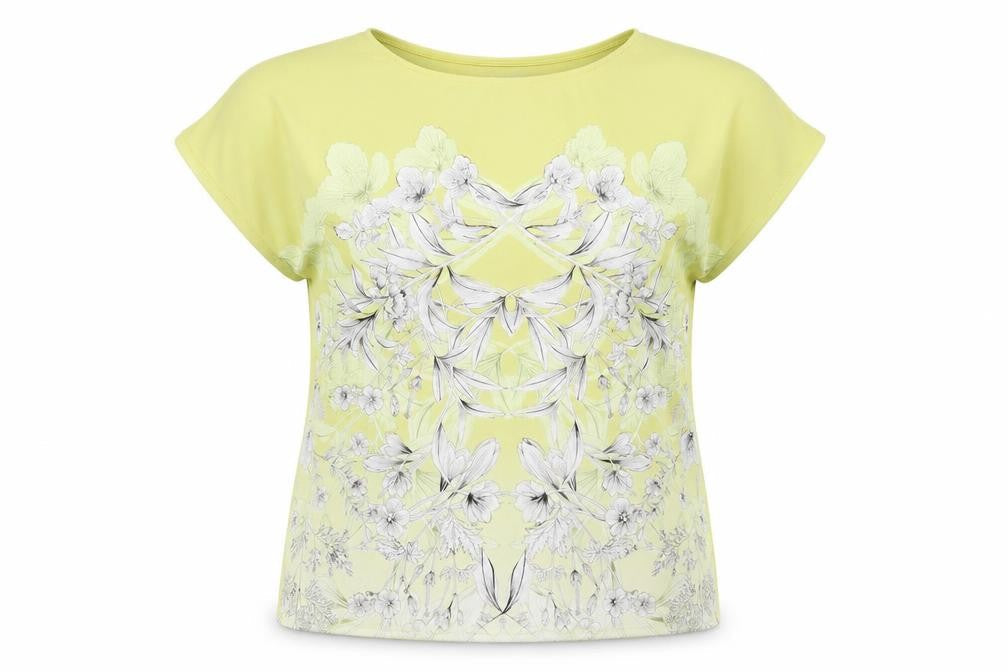 Next Women’s Yellow Floral Short Sleeve Poly Jersey Top Size 14