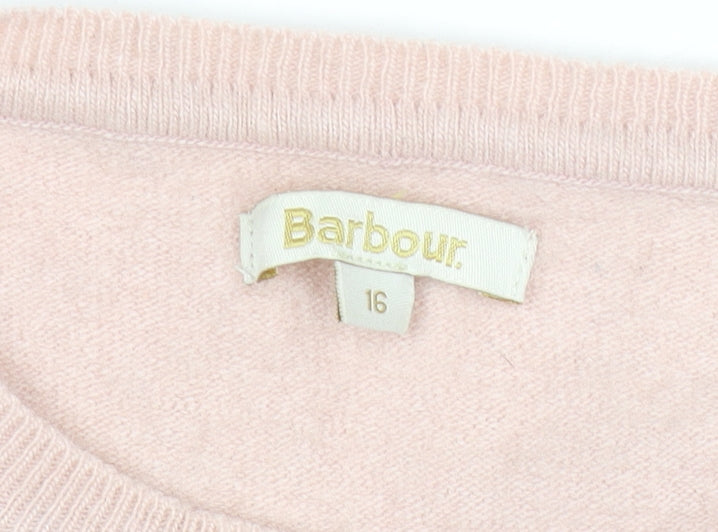 Barbour Women's Pink Wool Cashmere Crew Neck Jumper Size 16