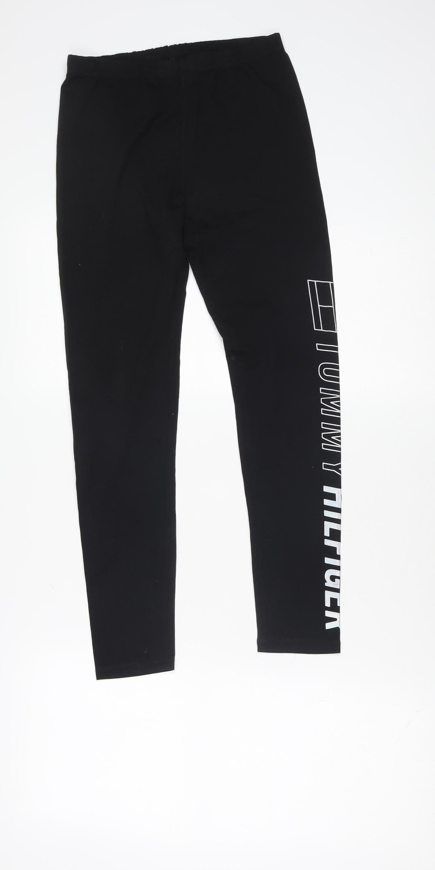 Tommy Hilfiger Girls Black Ankle Leggings 12-14 Years Cotton Stretch Logo