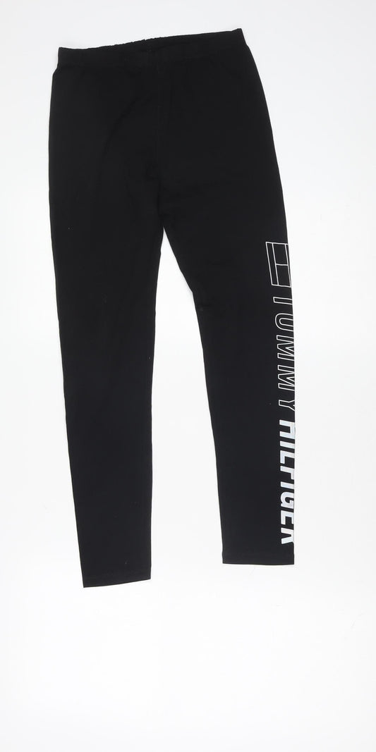 Tommy Hilfiger Girls Black Ankle Leggings 12-14 Years Cotton Stretch Logo