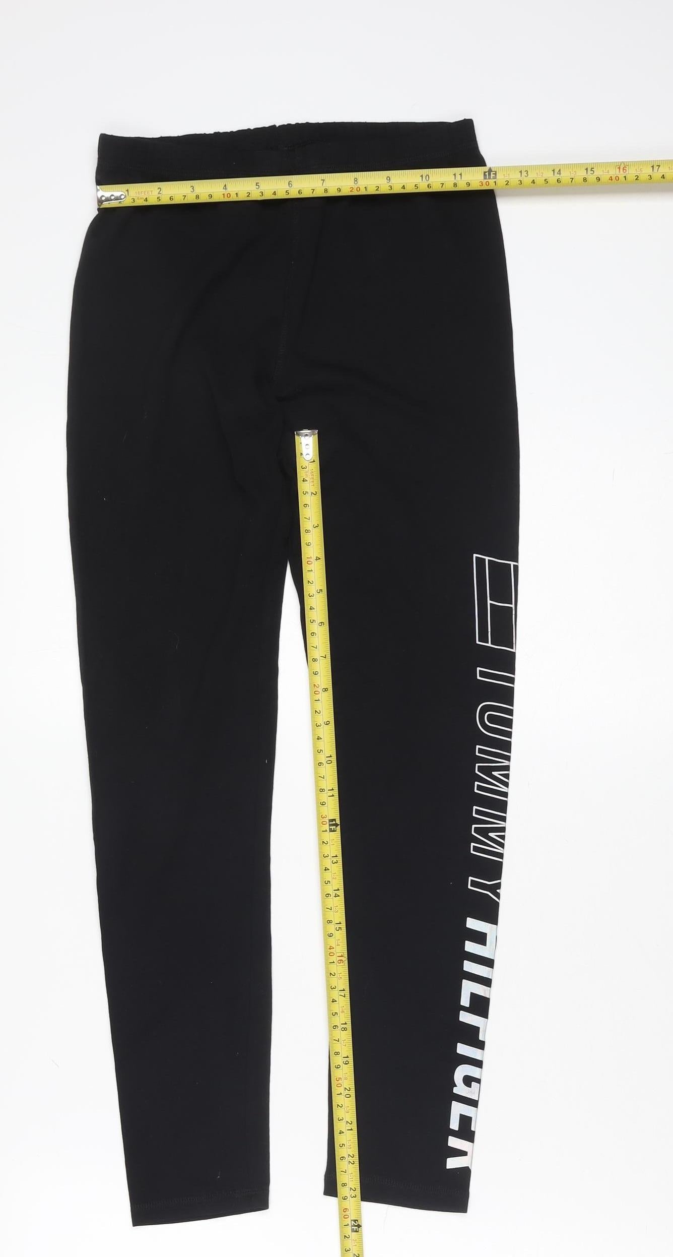 Tommy Hilfiger Girls Black Ankle Leggings 12-14 Years Cotton Stretch Logo