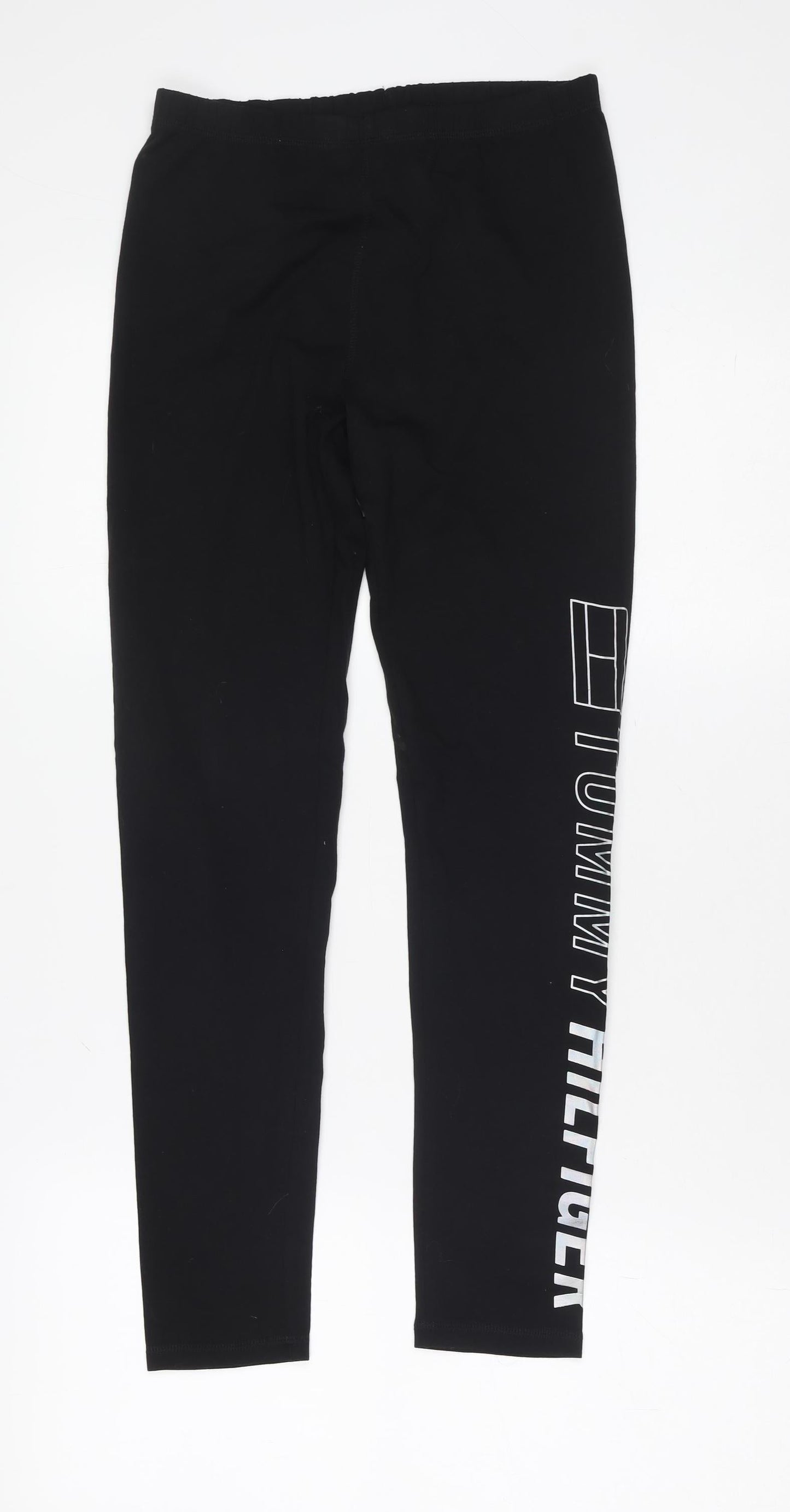 Tommy Hilfiger Girls Black Ankle Leggings 12-14 Years Cotton Stretch Logo
