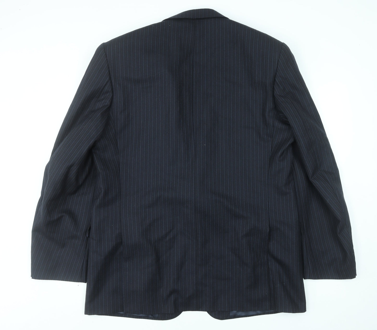 Rex Trueform Men's Black Pinstripe Wool Blazer Jacket Size L Regular Fit