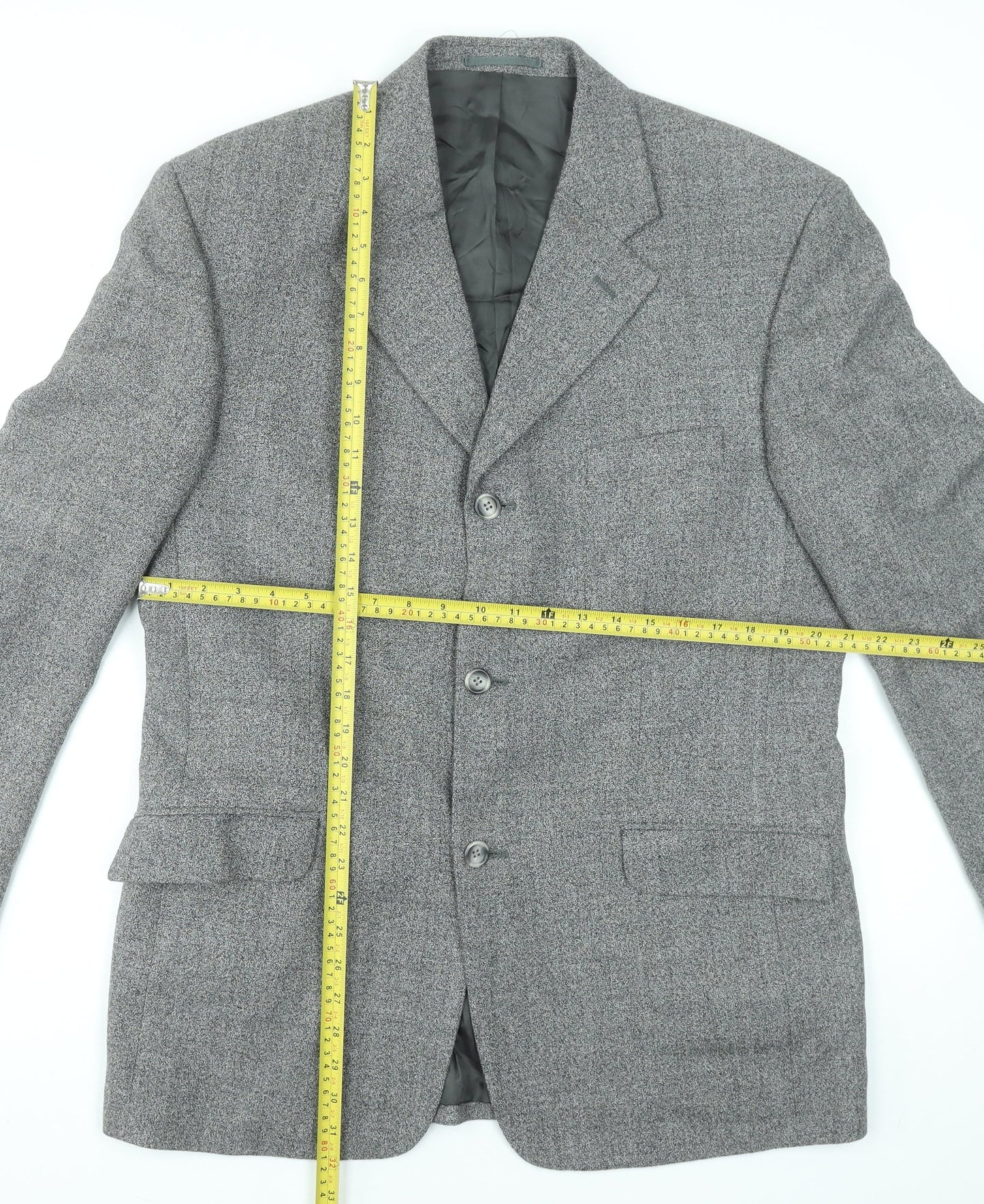 Executex Men's Grey Wool Herringbone 42R Classic Blazer Jacket